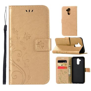 Wallet Case für Huawei Mate 20 LITE Butterfly Flower Motiv, Farbe: Gold
