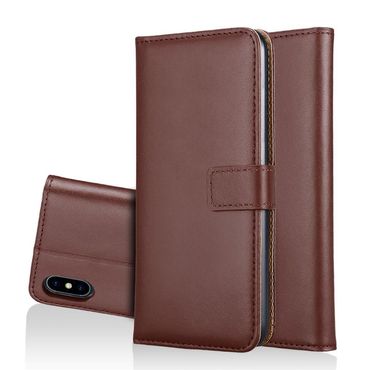 Wallet Case für Apple iPhone XS MAX Genuine Split Echt Leder Tasche, Farbe: Braun