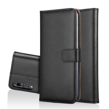 Wallet Case für Huawei P20 PRO Genuine Split Echt Leder Tasche, Farbe: Schwarz