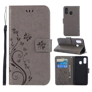 Wallet Case für Samsung Galaxy A40 Butterfly Flower Motiv Handy Tasche