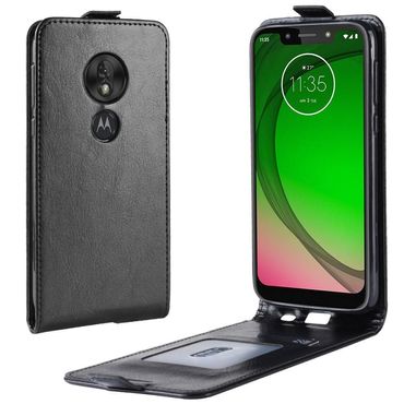 Flip Case für Motorola Moto G7 PLAY Crazy Horse Handy Tasche Card Slot, Farbe: Schwarz