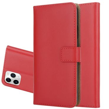Wallet Case für Apple iPhone 11 PRO MAX Genuine Split Echt Leder Handy Tasche, Farbe: Rot