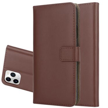 Wallet Case für Apple iPhone 11 PRO MAX Genuine Split Echt Leder Handy Tasche, Farbe: Braun