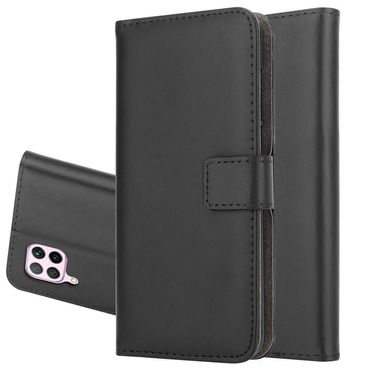 Wallet Case für Huawei P40 LITE Genuine Split Echt Leder Handy Tasche, Farbe: Schwarz