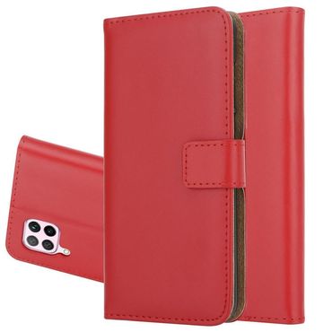 Wallet Case für Huawei P40 LITE Genuine Split Echt Leder Handy Tasche, Farbe: Rot