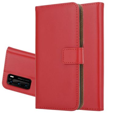 Wallet Case für Huawei P40 Genuine Split Echt Leder Handy Tasche, Farbe: Rot