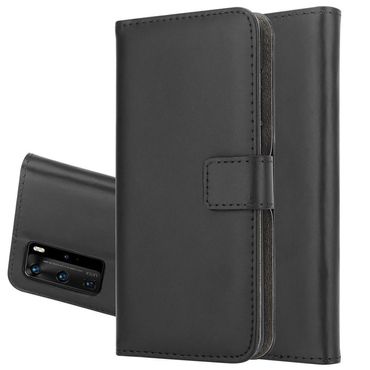 Wallet Case für Huawei P40 PRO Genuine Split Echt Leder Handy Tasche, Farbe: Schwarz