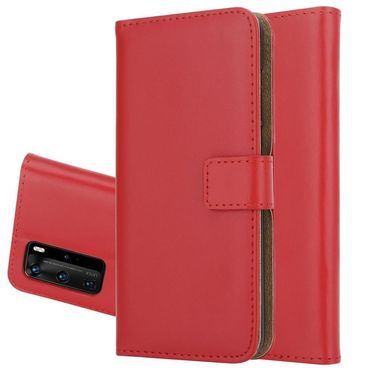 Wallet Case für Huawei P40 PRO Genuine Split Echt Leder Handy Tasche, Farbe: Rot