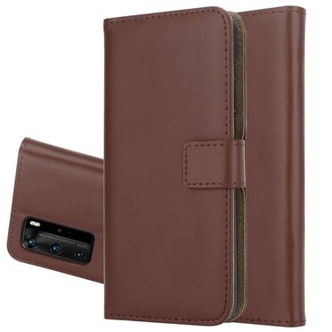 Wallet Case für Huawei P40 PRO Genuine Split Echt Leder Handy Tasche, Farbe: Braun