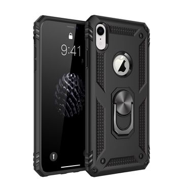 Outdoor Case für Apple iPhone XR TPU PC Hybrid Sergeant Armor Metall Ring Hülle, Farbe: Schwarz