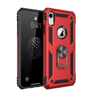Outdoor Case für Apple iPhone XR TPU PC Hybrid Sergeant Armor Metall Ring Hülle, Farbe: Rot