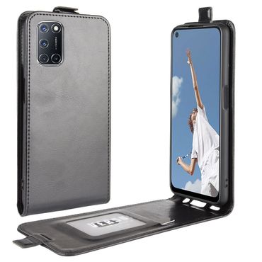Flip Case für Oppo A52 A72 Crazy Horse Handy Tasche Card Slot, Farbe: Schwarz