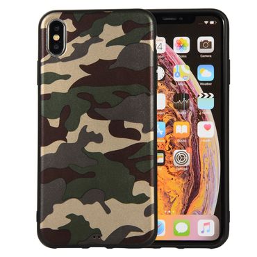 TPU Case für Apple iPhone XS MAX Camouflage Muster Flexi Handyhülle Tarn Cover, Farbe: Grün