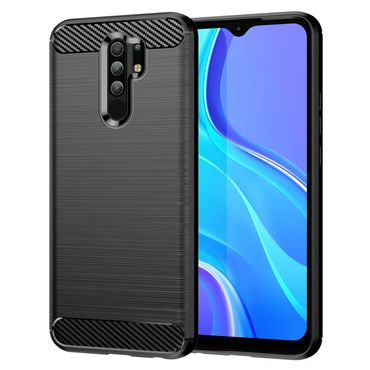 TPU Case für XIAOMI REDMI 9 Carbon Fiber Skin Brushed Schutz Hülle Soft Cover