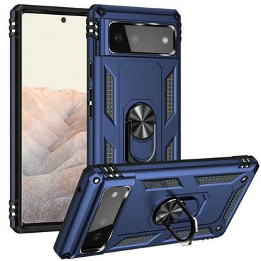 Outdoor Case für GOOGLE PIXEL 6 Hybrid Sergeant Armor Metall Ring Hülle Cover, Farbe: Blau