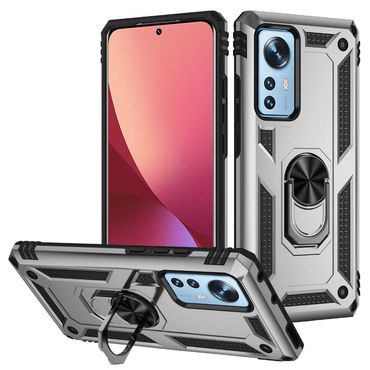 Outdoor Case für XIAOMI 12 12X TPU Hybrid Sergeant Armor Metall Ring Hülle Cover, Farbe: Silber