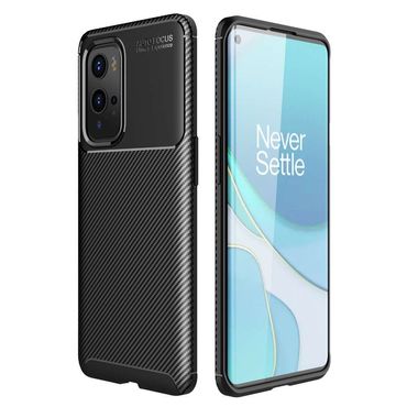 TPU Case für ONEPLUS 9 PRO Carbon Fiber Muster Shockproof Texture Hülle Cover, Farbe: Schwarz