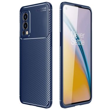 TPU Case für ONEPLUS NORD 2 Carbon Fiber Muster Shockproof Texture Hülle Cover, Farbe: Blau