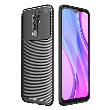 TPU Case für XIAOMI REDMI 9 Carbon Fiber Muster Shockproof Texture Hülle Cover, Farbe: Schwarz