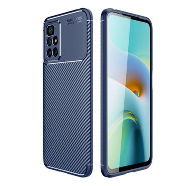TPU Case für XIAOMI REDMI 10 Carbon Fiber Muster Shockproof Texture Hülle Cover, Farbe: Blau