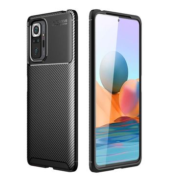 TPU Case für XIAOMI REDMI NOTE 10S Carbon Fiber Muster Shockproof Texture Hülle, Farbe: Schwarz
