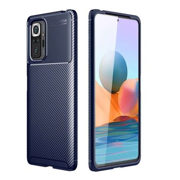 TPU Case für XIAOMI REDMI NOTE 10 PRO Carbon Fiber Muster Shockproof Hülle Cover, Farbe: Blau