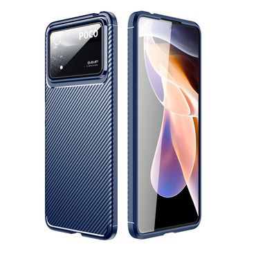 TPU Case für XIAOMI POCO X4 PRO 5G Carbon Fiber Muster Shockproof Texture Hülle, Farbe: Blau