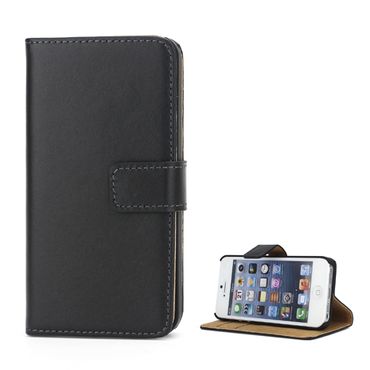 Wallet Case für Apple iPhone SE 5 5S Genuine Split Echt Leder, Farben: Schwarz