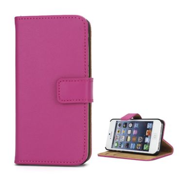 Wallet Case für Apple iPhone SE 5 5S Genuine Split Echt Leder, Farben: Rosa