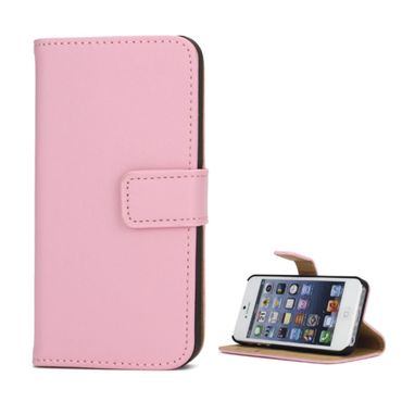 Wallet Case für Apple iPhone SE 5 5S Genuine Split Echt Leder, Farben: Pink