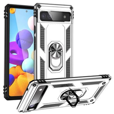 Outdoor Hülle für Google Pixel 6a TPU PC Hybrid Sergeant Armor Ring Cover Case, Farbe: Silber