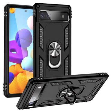 Outdoor Hülle für Google Pixel 6a TPU PC Hybrid Sergeant Armor Ring Cover Case, Farbe: Schwarz