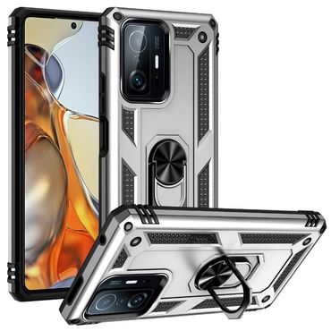 Outdoor Hülle für Xiaomi 11T 11T PRO TPU PC Hybrid Sergeant Armor Ring Cover, Farbe: Silber