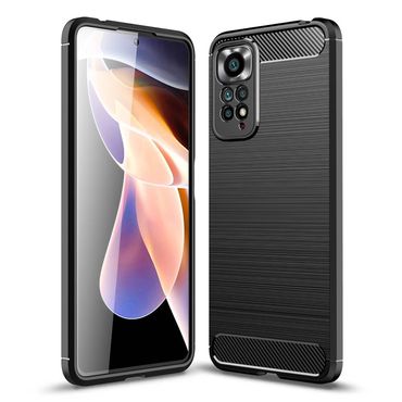 TPU Hülle für Xiaomi Redmi Note 11 PRO Carbon Fiber Skin Brushed Cover Case, Farbe: Schwarz