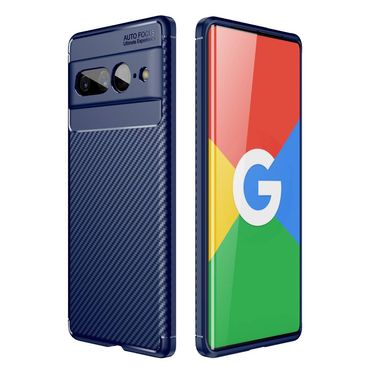 TPU Hülle für Google Pixel 7 PRO Carbon Fiber Muster Shockproof Back Cover Case, Farbe: Blau