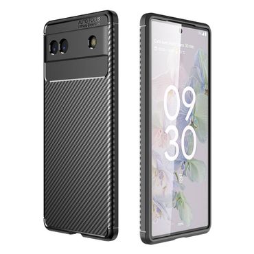 TPU Hülle für Google Pixel 6a Carbon Fiber Muster Textur Shockproof Cover Case, Farbe: Schwarz