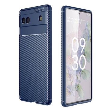 TPU Hülle für Google Pixel 6a Carbon Fiber Muster Textur Shockproof Cover Case, Farbe: Blau