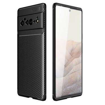 TPU Hülle für Google Pixel 6 PRO Carbon Fiber Muster Shockproof Back Cover Case, Farbe: Schwarz