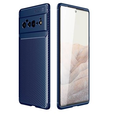 TPU Hülle für Google Pixel 6 PRO Carbon Fiber Muster Shockproof Back Cover Case, Farbe: Blau