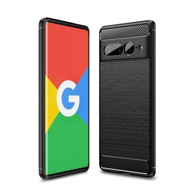 TPU Hülle für Google Pixel 7 PRO Carbon Fiber Skin Brushed Schutzcover Case, Farbe: Schwarz