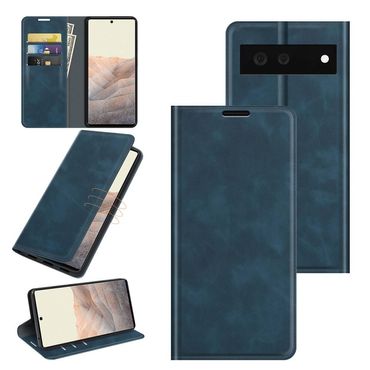 Handy Tasche für Google Pixel 6 Retro Skin Magnetic Klappetui Schutzhülle Case, Farbe: Blau