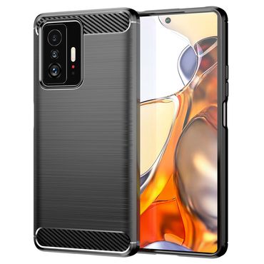 TPU Hülle für Xiaomi 11T 11T PRO Carbon Fiber Skin Brushed Schutzcover Soft Case, Farbe: Schwarz