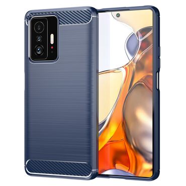 TPU Hülle für Xiaomi 11T 11T PRO Carbon Fiber Skin Brushed Schutzcover Soft Case, Farbe: Blau