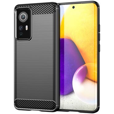 TPU Hülle für Xiaomi 12 12X Carbon Fiber Skin Brushed Schutz Backcover Soft Case, Farbe: Schwarz