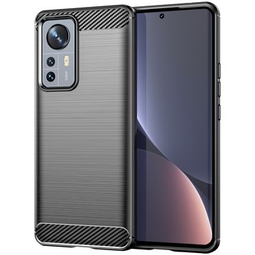 TPU Hülle für Xiaomi 12 PRO Carbon Fiber Skin Brushed Schutz Backcover Soft Case, Farbe: Schwarz