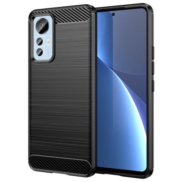 TPU Hülle für Xiaomi 12 LITE Carbon Fiber Skin Brushed Schutzcover Soft Case, Farbe: Schwarz