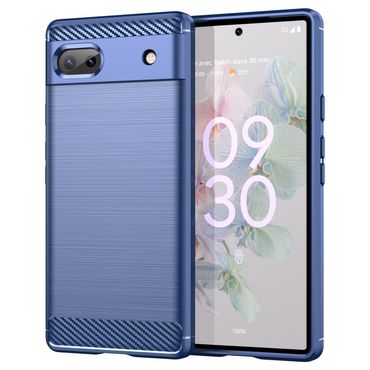 TPU Hülle für Google Pixel 6a Carbon Fiber Skin Brushed Schutzcover Soft Case, Farbe: Blau