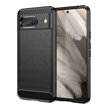 TPU Hülle für Google Pixel 8 Carbon Fiber Skin Brushed Schutzcover Soft Case, Farbe: Schwarz