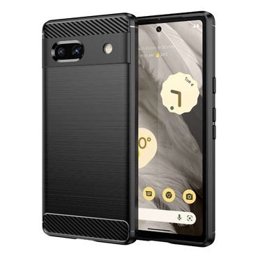 TPU Hülle für Google Pixel 7a Carbon Fiber Skin Brushed Schutzcover Soft Case, Farbe: Schwarz