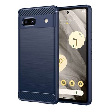 TPU Hülle für Google Pixel 7a Carbon Fiber Skin Brushed Schutzcover Soft Case, Farbe: Blau